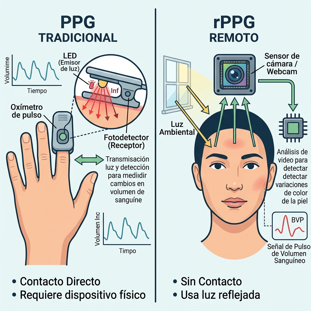 Comparativa entre Finger Clip PPG y rPPG por Cámara Web