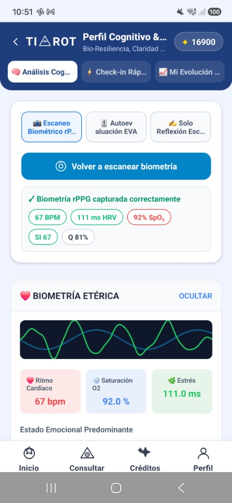 Onda hemodinámica rPPG y métricas en App Móvil TIAROT
